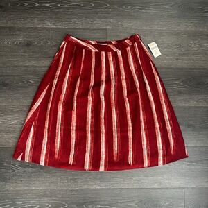 Coldwater‎ Creek Red Ivory Brushstroke A Line Skirt Petite Small 8 Boho Coquette